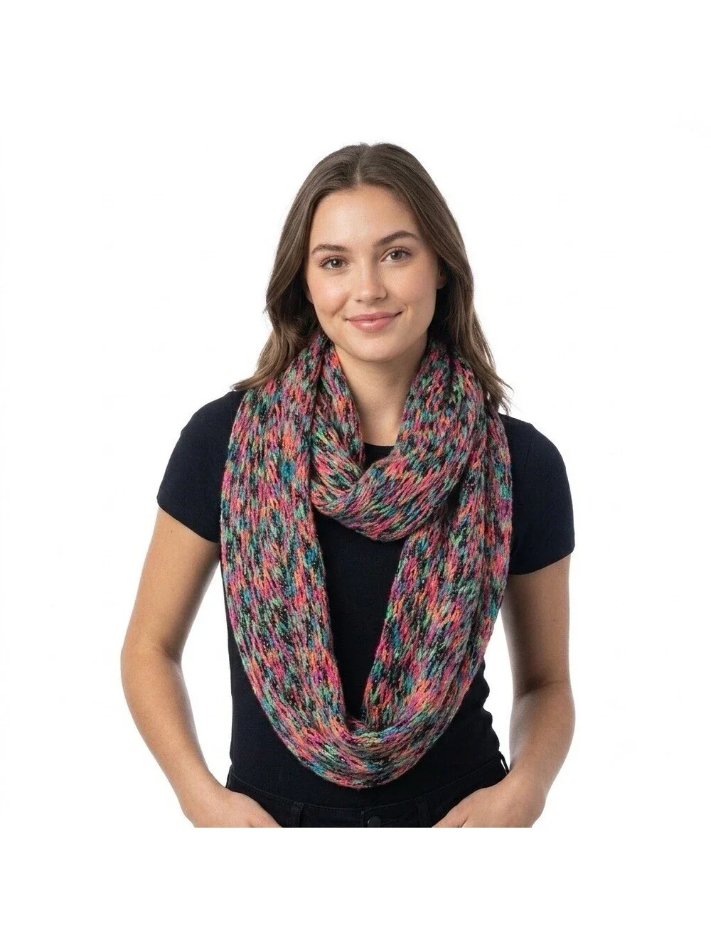 Rainbow Bright Knitted Infinity Scarf Loop Wrappable Soft Acrylic Multicolor
